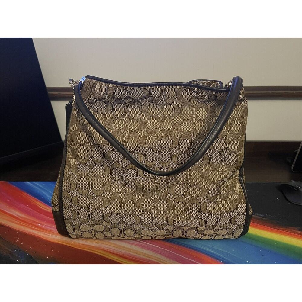 COACH F36184 Signature Phoebe Shoulder Tote Khaki Brown Handbag Bag Purse